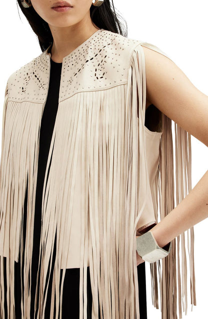 Elias Astral Leather Fringe Vest AllSaints