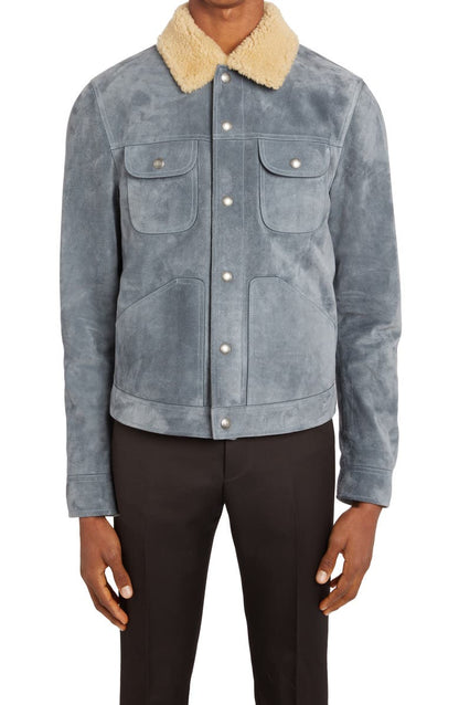 Calfskin Suede Trucker Jacket with Genuine Shearling Trim TOM FORD