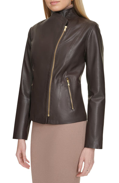 Asymmetric Zip Leather Jacket Cole Haan