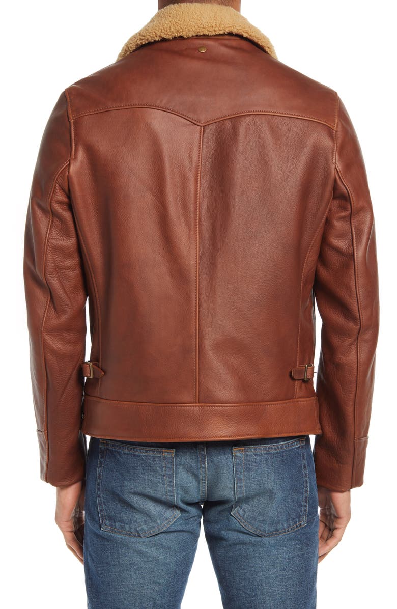 Leather Moto Jacket with Genuine Shearling Trim Schott NYC