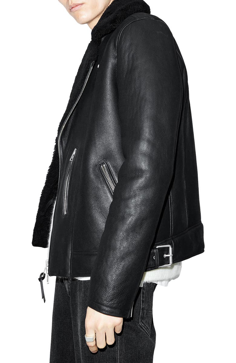 Xena Shearling Lined Leather Biker Jacket AllSaints