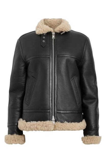 Lorel Leather & Genuine Shearling Flying Jacket AllSaints