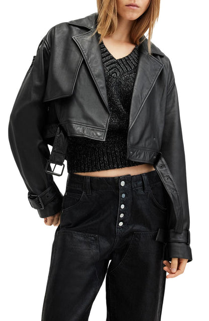 Ophelia Crop Leather Jacket AllSaints