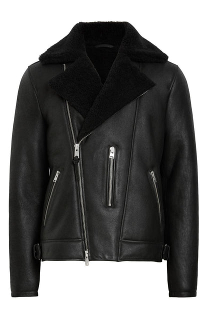 Xena Shearling Lined Leather Biker Jacket AllSaints