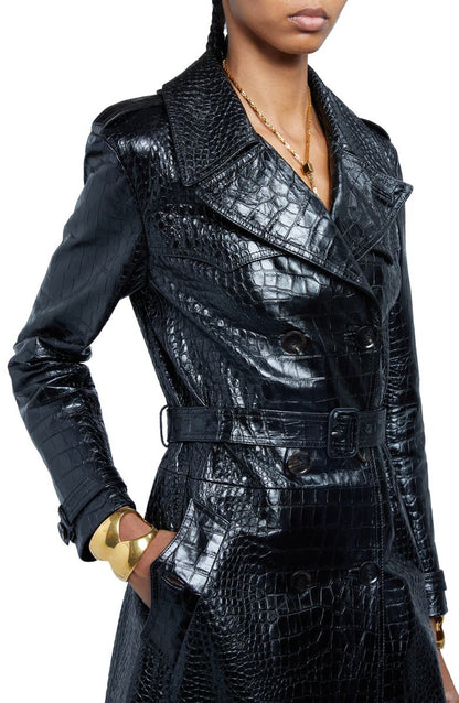 Belted Double Breasted Croc Embossed Leather Trench Coat TOM FORD