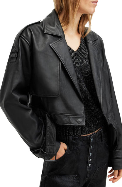 Ophelia Crop Leather Jacket AllSaints