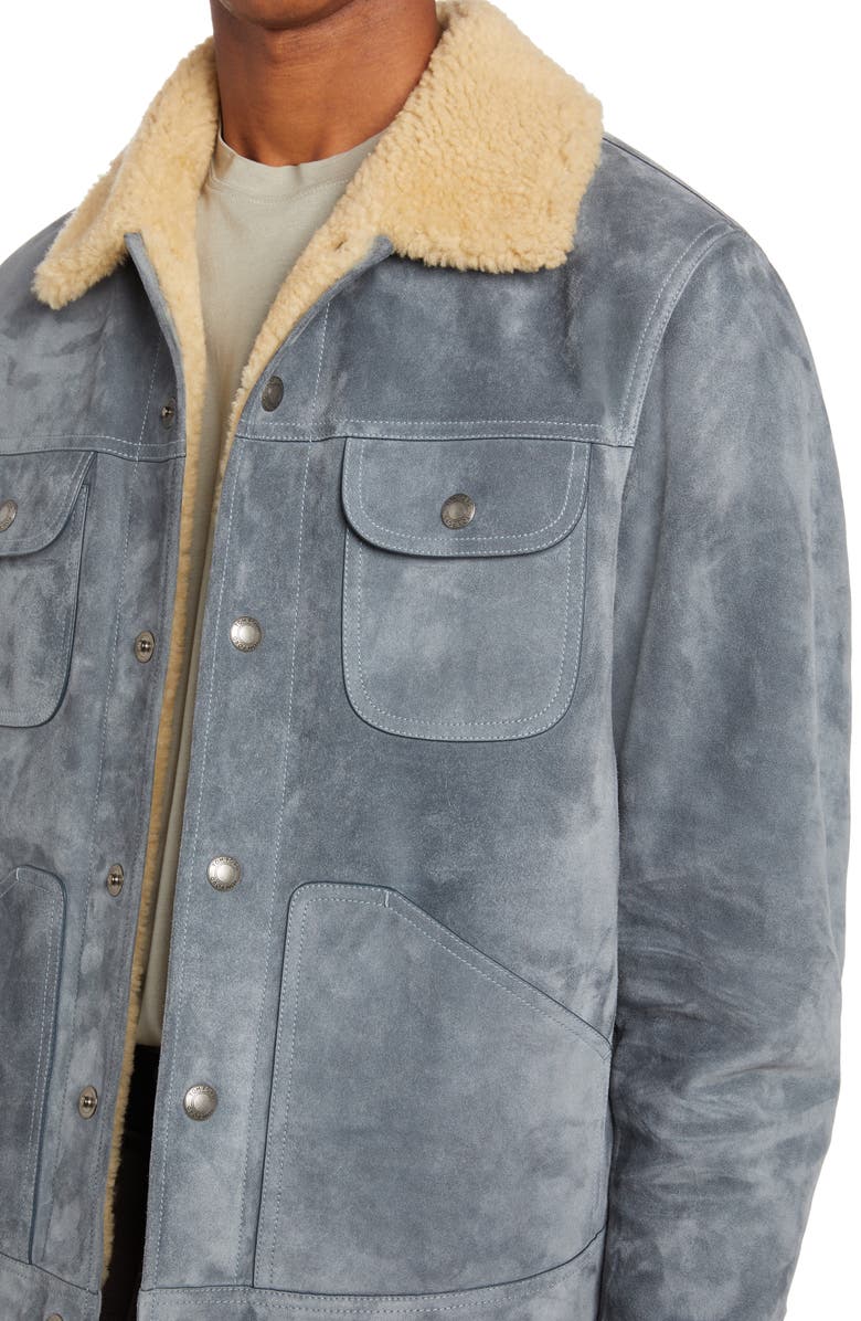 Calfskin Suede Trucker Jacket with Genuine Shearling Trim TOM FORD