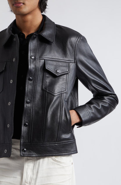 Grained Goatskin Leather Trucker Jacket TOM FORD