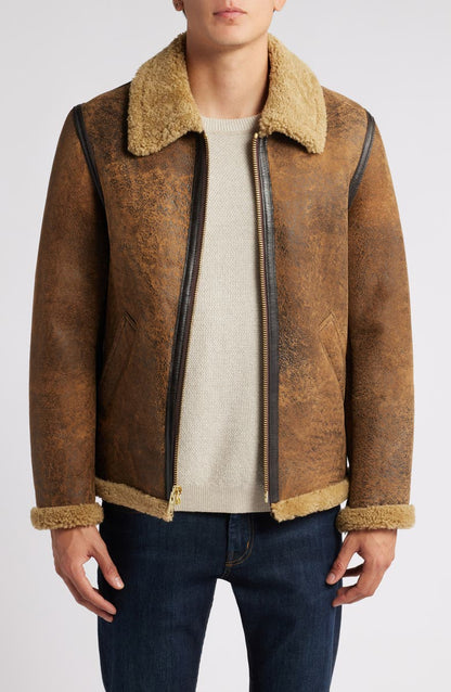 Genuine Shearling Collar Sheepskin Bomber Jacket Schott NYC