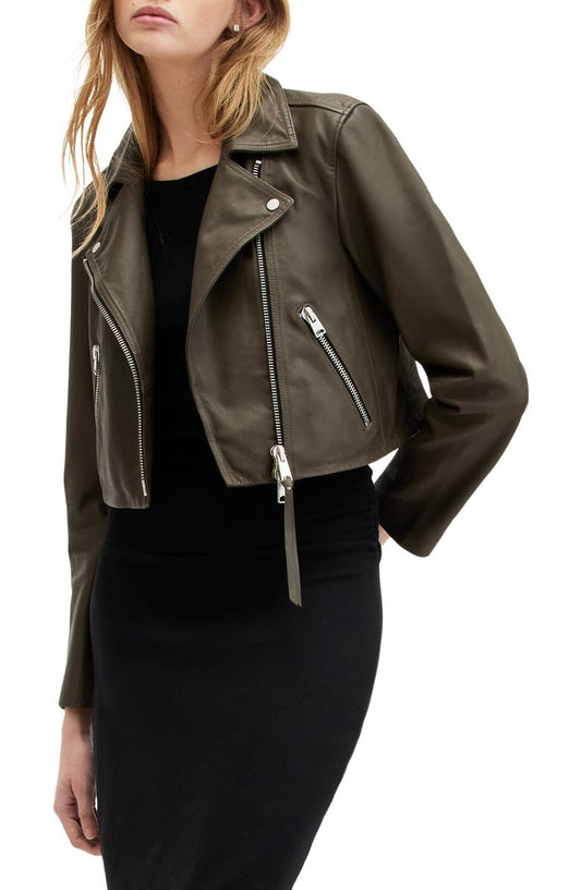 Dalby Crop Leather Biker Jacket AllSaints