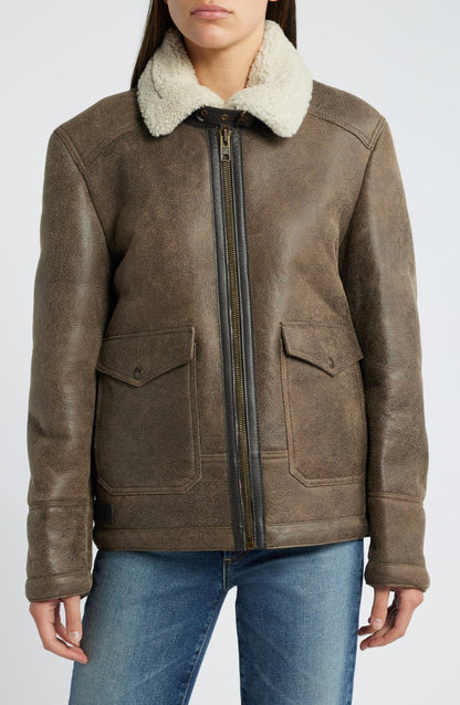 Genuine Shearling Lined Bomber Jacket Schott NYC