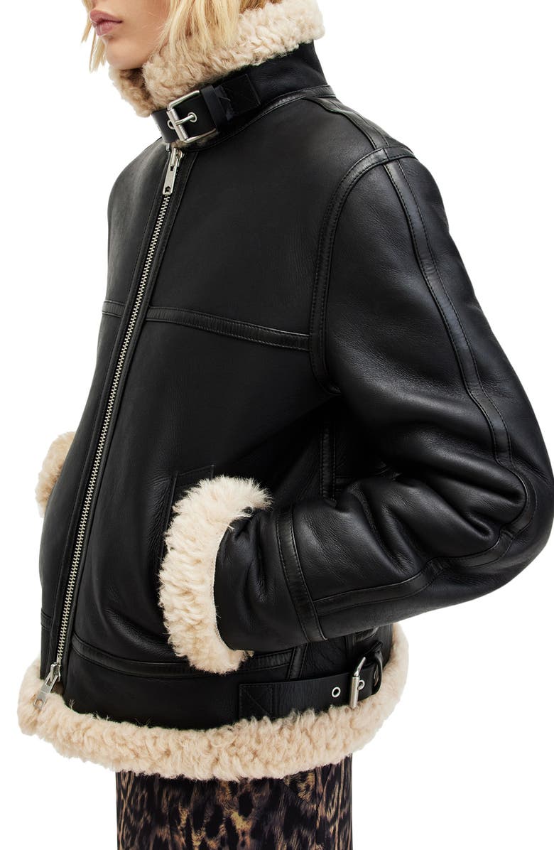 Lorel Leather & Genuine Shearling Flying Jacket AllSaints