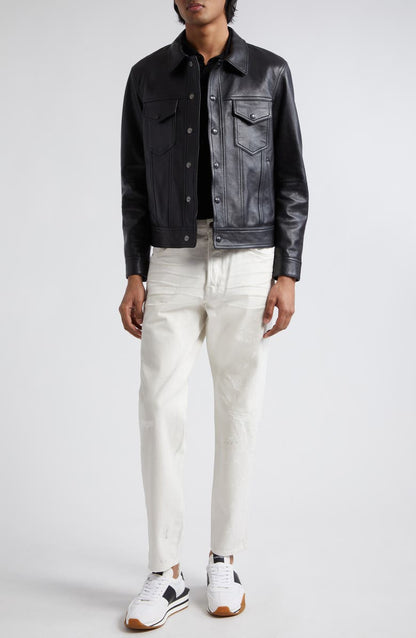 Grained Goatskin Leather Trucker Jacket TOM FORD