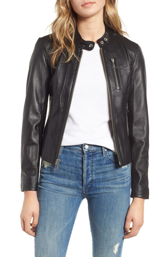 Lambskin Leather Moto Jacket Schott NYC