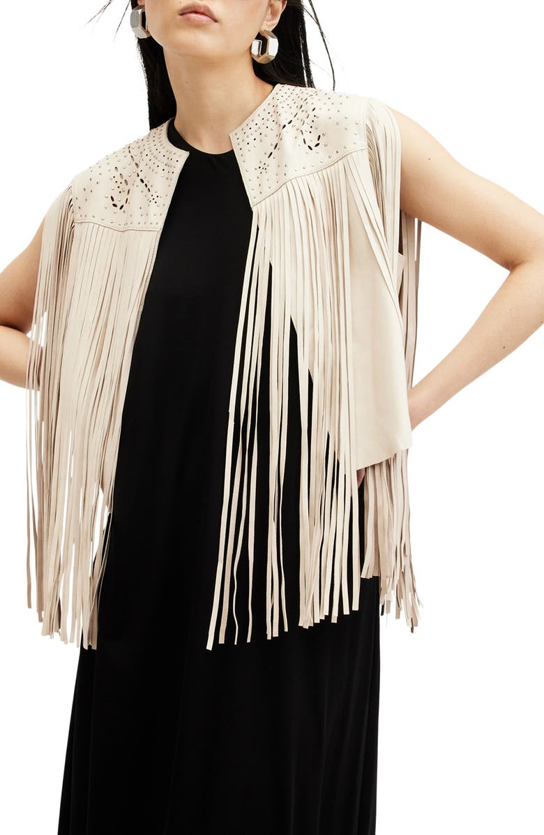 Elias Astral Leather Fringe Vest AllSaints