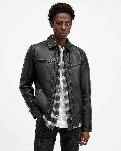 Luck Slim Front Zip Up Leather Jacket