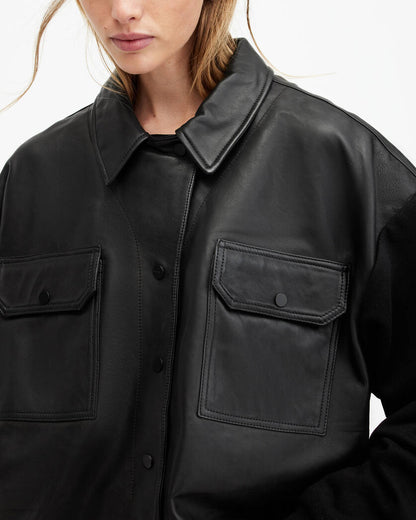 Morten Oversized Leather Trucker Jacket