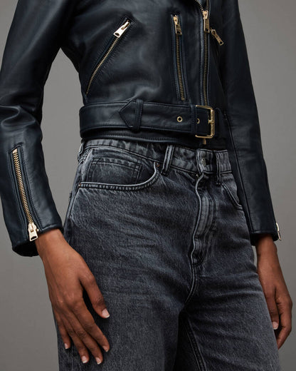 Balfern Belted Hem Leather Biker Jacket