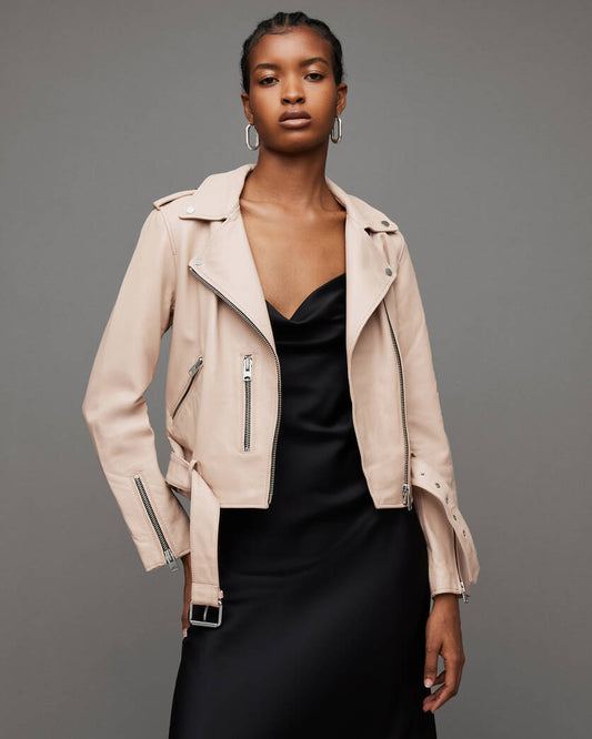 Balfern Belted Hem Leather Biker Jacket