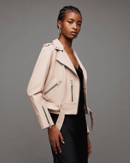 Balfern Belted Hem Leather Biker Jacket