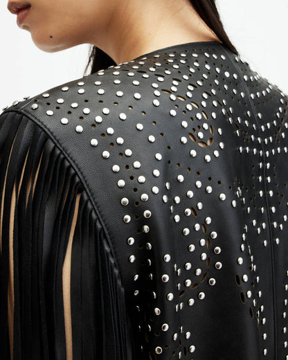 Elias Studded Tassel Leather Gilet